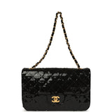 Vintage Chanel Small Flap Bag Black Sequin Gold Hardware