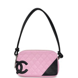 Vintage Chanel Cambon Ligne Pink and Black Calfskin Pochette Silver Hardware