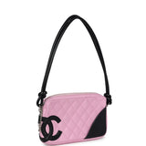 Vintage Chanel Cambon Ligne Pink and Black Calfskin Pochette Silver Hardware