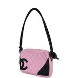 Vintage Chanel Cambon Ligne Pink and Black Calfskin Pochette Silver Hardware