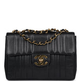 Vintage Chanel XL Jumbo Mademoiselle Vertical Flap Black Caviar Gold Hardware