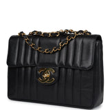 Vintage Chanel XL Jumbo Mademoiselle Vertical Flap Black Caviar Gold Hardware