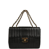 Vintage Chanel Jumbo Classic Mademoiselle Vertical Flap Black Caviar Gold Hardware