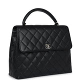 Vintage Chanel Kelly Flap Bag Black Caviar Silver Hardware