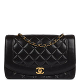 Vintage Chanel Medium Diana Flap Bag Black Lambskin Gold Hardware