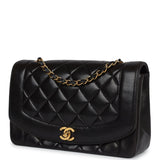 Vintage Chanel Medium Diana Flap Bag Black Lambskin Gold Hardware