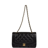 Vintage Chanel Medium Diana Flap Bag Black Lambskin Gold Hardware