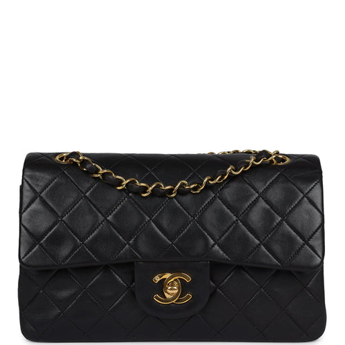 Vintage Chanel Small Classic Double Flap Black Lambskin Gold Hardware