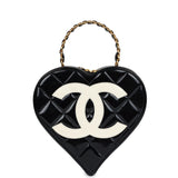 Vintage Chanel Heart Vanity Bag Black and White Patent Antique Gold Hardware