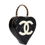 Vintage Chanel Heart Vanity Bag Black and White Patent Antique Gold Hardware