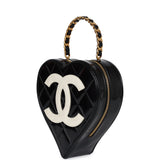 Vintage Chanel Heart Vanity Bag Black and White Patent Antique Gold Hardware