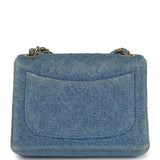 Vintage Chanel Mini Square Flap Bag Blue Denim Gold Hardware