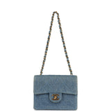 Vintage Chanel Mini Square Flap Bag Blue Denim Gold Hardware