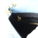 Vintage Chanel Mini Square Flap Bag Blue Denim Gold Hardware