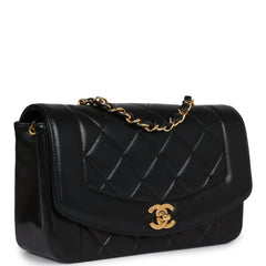 Vintage Chanel Small Diana Flap Bag Black Lambskin Gold Hardware