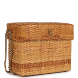 Vintage Chanel Small Picnic Basket Bag Natural Wicker Gold Hardware