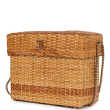 Vintage Chanel Small Picnic Basket Bag Natural Wicker Gold Hardware