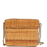 Vintage Chanel Small Picnic Basket Bag Natural Wicker Gold Hardware