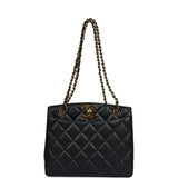 Vintage Chanel Medium CC Turnlock Tote Black Caviar Gold Hardware