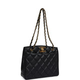 Vintage Chanel Medium CC Turnlock Tote Black Caviar Gold Hardware