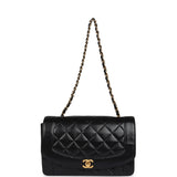 Vintage Chanel Medium Diana Flap Bag Black Lambskin Gold Hardware