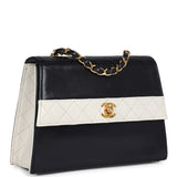 Vintage Chanel Trapezoid Flap Bag Navy and White Lambskin Gold Hardware