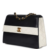 Vintage Chanel Trapezoid Flap Bag Navy and White Lambskin Gold Hardware