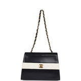 Vintage Chanel Trapezoid Flap Bag Navy and White Lambskin Gold Hardware