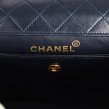 Vintage Chanel Trapezoid Flap Bag Navy and White Lambskin Gold Hardware