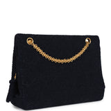 Vintage Chanel Shoulder Bag Navy Tweed Gold Hardware