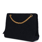 Vintage Chanel Shoulder Bag Navy Tweed Gold Hardware