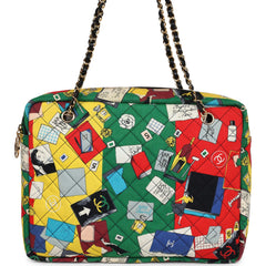 Vintage Chanel Printed Shoulder Bag Multicolored Canvas Gold Hardware