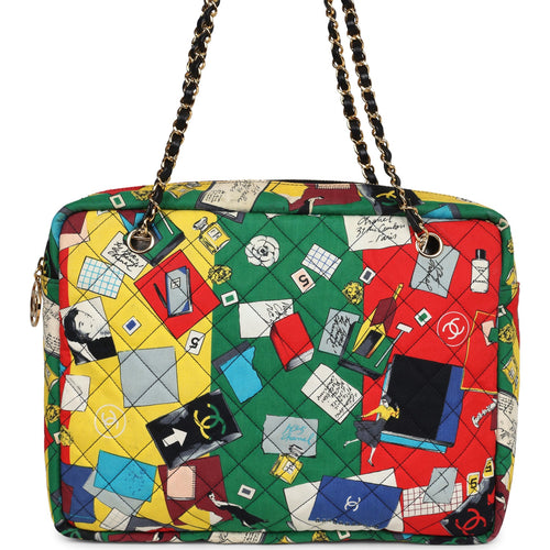Vintage Chanel Printed Shoulder Bag Multicolored Canvas Gold Hardware
