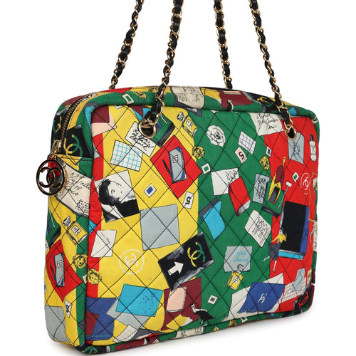 Vintage Chanel Printed Shoulder Bag Multicolored Canvas Gold Hardware