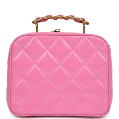 Vintage Chanel Lunchbox Vanity Bag Pink Patent Gold Hardware