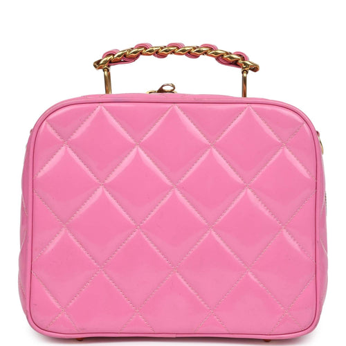 Vintage Chanel Lunchbox Vanity Bag Pink Patent Gold Hardware