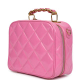 Vintage Chanel Lunchbox Vanity Bag Pink Patent Gold Hardware