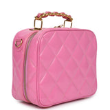 Vintage Chanel Lunchbox Vanity Bag Pink Patent Gold Hardware