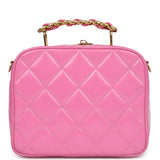 Vintage Chanel Lunchbox Vanity Bag Pink Patent Gold Hardware