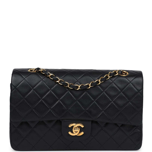 Vintage Chanel Medium Classic Double Flap Bag Black Lambskin Gold Hardware