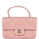 Vintage Chanel Mini Wild Stitch Surpique Top Handle Flap Bag Pink Calfskin Gold Hardware