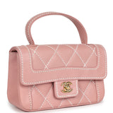 Vintage Chanel Mini Wild Stitch Surpique Top Handle Flap Bag Pink Calfskin Gold Hardware