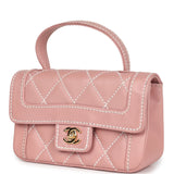 Vintage Chanel Mini Wild Stitch Surpique Top Handle Flap Bag Pink Calfskin Gold Hardware