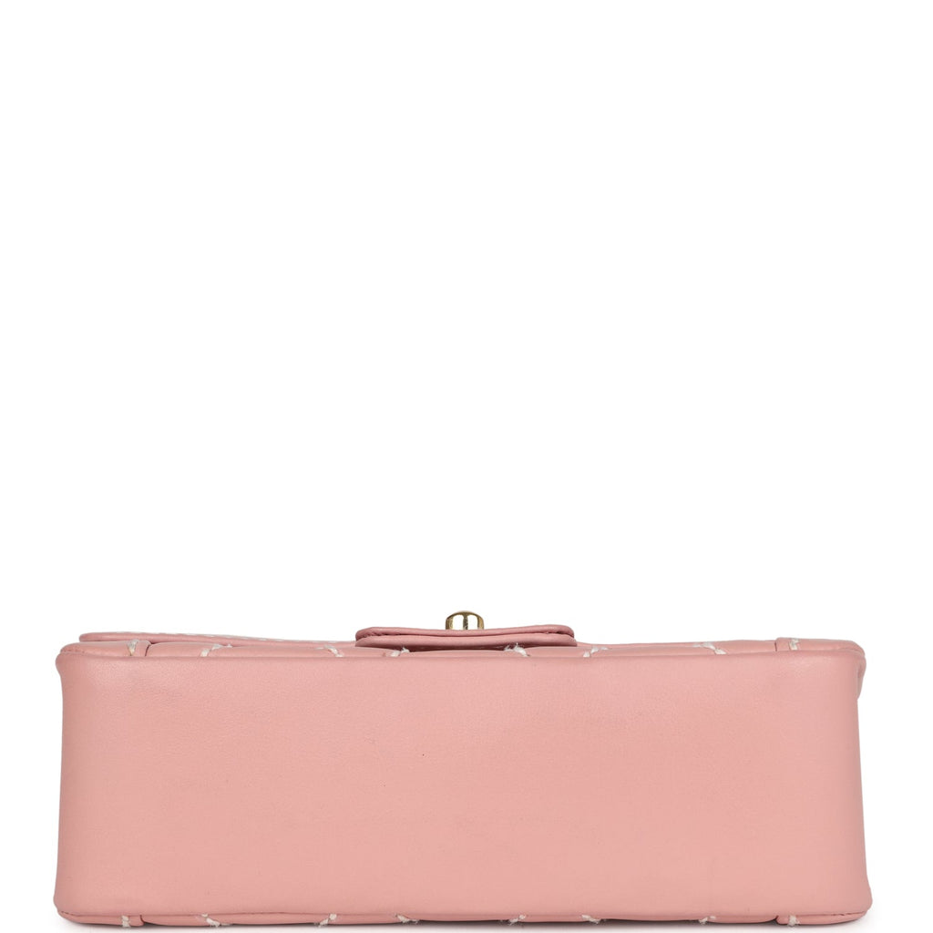 Vintage Chanel Mini Wild Stitch Surpique Top Handle Flap Bag Pink Calf