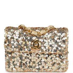Vintage Chanel Mini Half Flap Bag Gold Sequin Gold Hardware