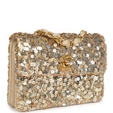 Vintage Chanel Mini Half Flap Bag Gold Sequin Gold Hardware