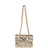 Vintage Chanel Mini Half Flap Bag Gold Sequin Gold Hardware