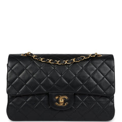 Vintage Chanel Medium Classic Double Flap Bag Black Lambskin Gold Hardware