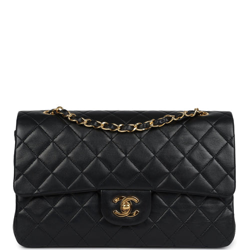 Vintage Chanel Medium Classic Double Flap Bag Black Lambskin Gold Hardware