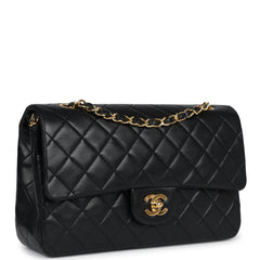 Vintage Chanel Medium Classic Double Flap Bag Black Lambskin Gold Hardware